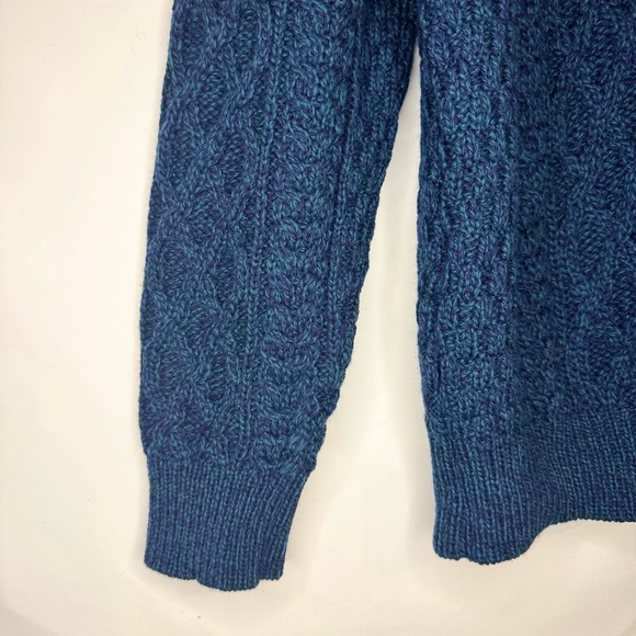 Aran Crafts Women’s 1/4 Zip 100% Merino Wool Blue Sweater Size Large Y2K 90s - Picture 4 of 10